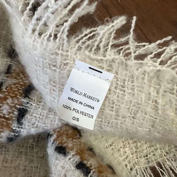 NWOT WORLD MARKET Plaid Poncho Shawl in Cream Brown - Picture 9 of 11